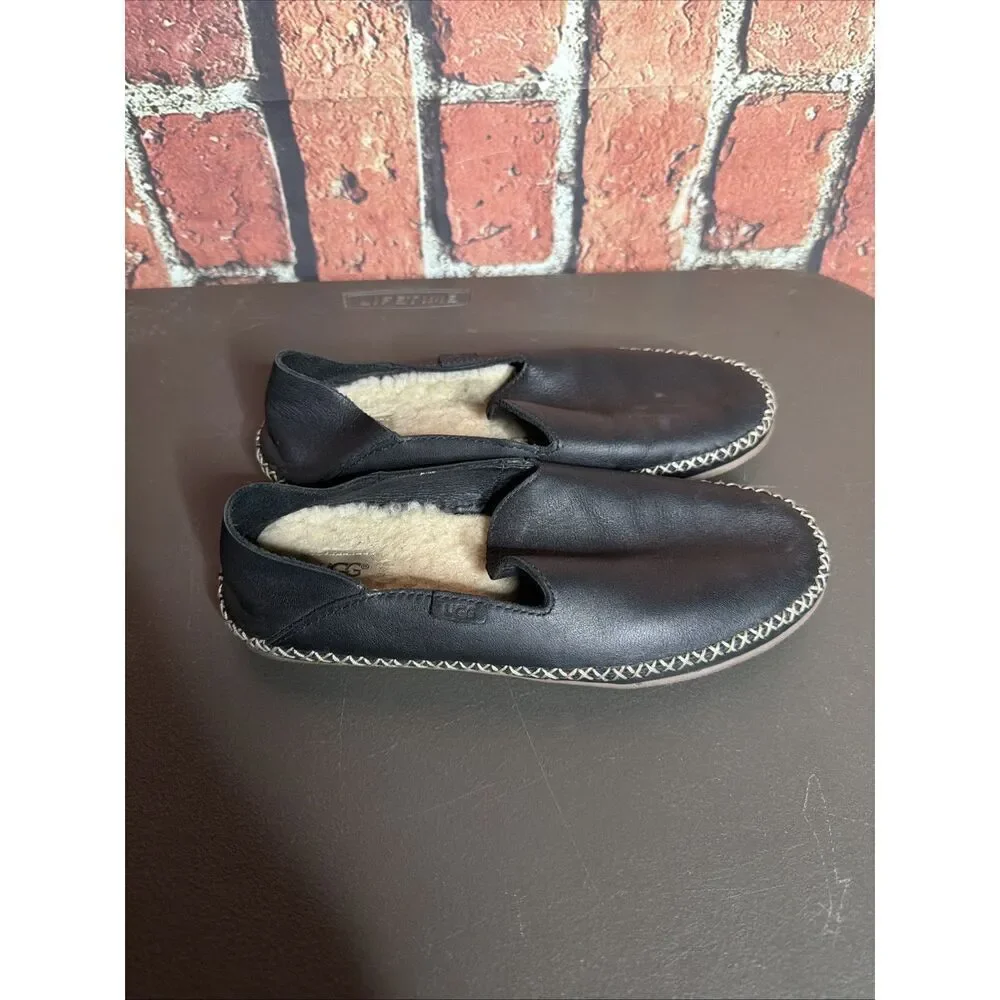 UGG Elodie Women’s Black Leather Slip On Loafers #1020235 - Size 6